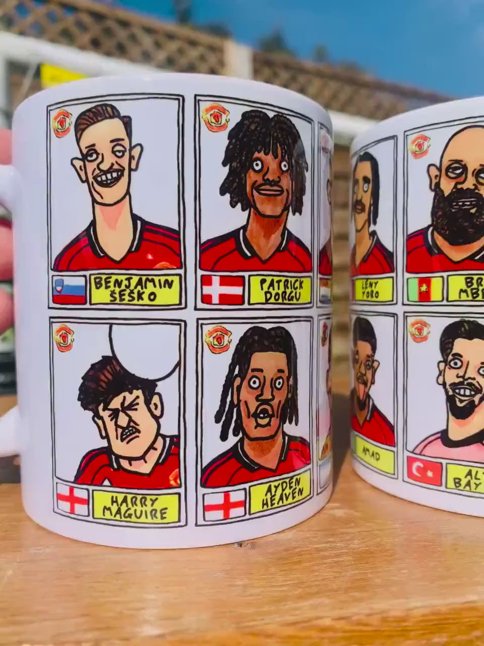 Man Utd 25/26 No Score Draws Mug Set - Set of TWO DIFFERENT 11oz Ceramic Mugs with Wonky Panini-style MUFC Doodles Of Manchester United