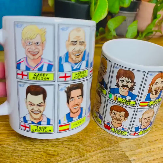 Brighton No Score Draws Mug Set - Set of TWO 11oz Ceramic Mugs with Wonky Panini sticker-style Seagulls BHA No Score Draws Doodles