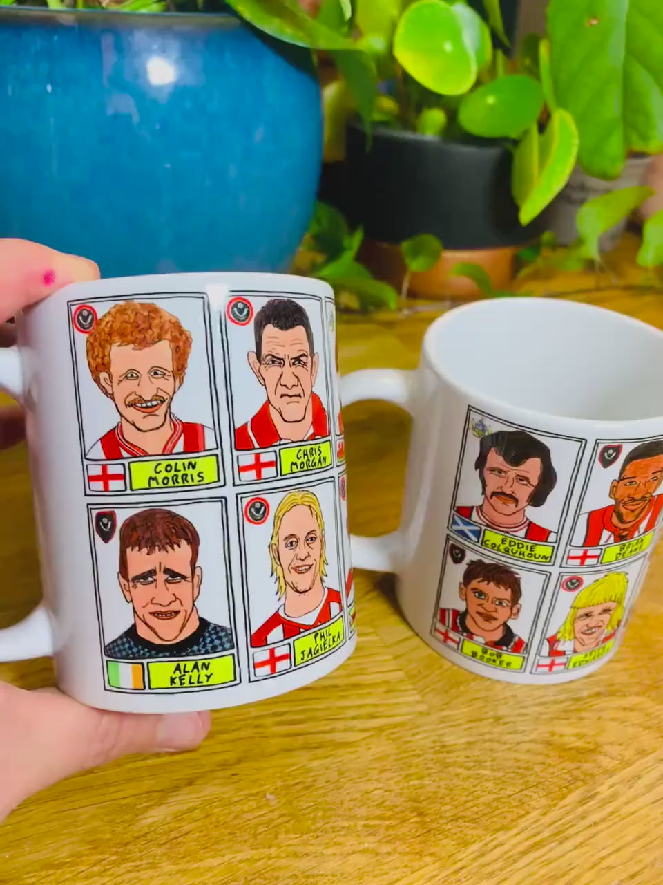 Sheffield United No Score Draws Mug Set - Set of TWO 11oz Ceramic Mugs with Wonky Panini sticker-style Blades SUFC No Score Draws Doodles