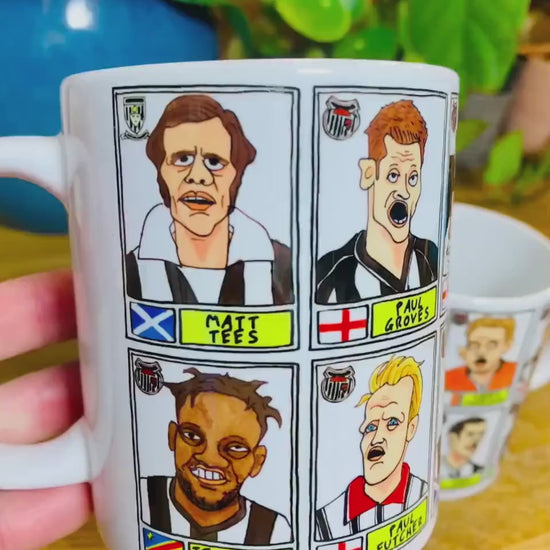 Grimsby Town No Score Draws Mug Set - Set of TWO 11oz Ceramic Mugs with Wonky Panini sticker-style doodles of 24 GTFC Mariners Football Icon