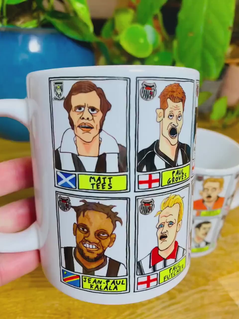 Grimsby Town No Score Draws Mug Set - Set of TWO 11oz Ceramic Mugs with Wonky Panini sticker-style doodles of 24 GTFC Mariners Football Icon