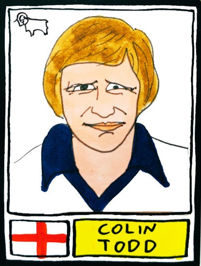 Derby County Vol 1 - No Score Draws Baseball Ground Edition - A3 print of 24 hand-drawn Panini-sticker-style Derby icons from 1971-1975