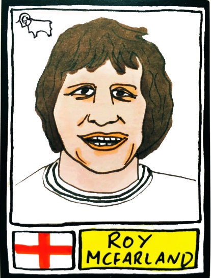 Derby County Vol 1 - No Score Draws Baseball Ground Edition - A3 print of 24 hand-drawn Panini-sticker-style Derby icons from 1971-1975