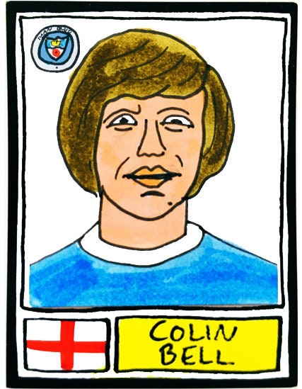 Man City Volume 2 - No Score Draws Blue Moon Edition - A3 print of 36 hand-drawn Panini-style footy cheapskate doodles of various MCFC icons