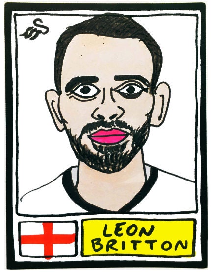 Swansea City - No Score Draws Swans Edition - A3 print of 36 hand-drawn Panini-style football sticker legends - Cheapskate football art