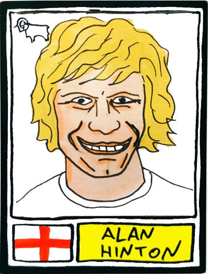 Derby County Vol 1 - No Score Draws Baseball Ground Edition - A3 print of 24 hand-drawn Panini-sticker-style Derby icons from 1971-1975