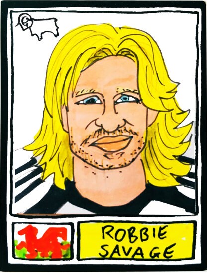 Derby County Vol 2 - No Score Draws Rams Edition - A3 print of 36 hand-drawn Panini-sticker-style Derby County icons from down the years