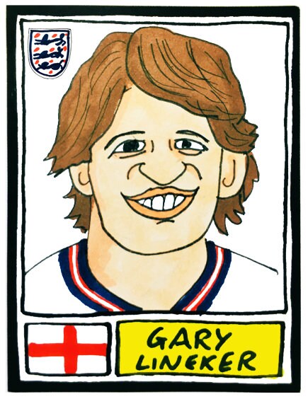 England Vol 1 - No Score Draws Three Lions Edition - A3 print of 36 hand-drawn Panini-style England football sticker icons - Wonky footy art