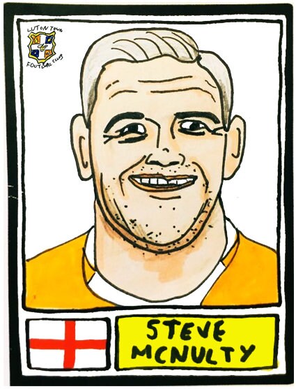 Luton Town - No Score Draws Hatters Edition - A3 print of 36 hand-drawn Panini-sticker-style Luton Town icons - Cheapskate football art