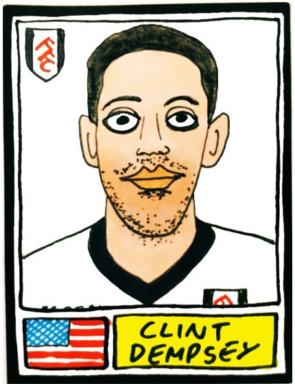 Fulham Volume 1 - No Score Draws Cottagers Edition - A3 print of 36 hand-drawn Panini-sticker-style Fulham icons - Cheapskate football art