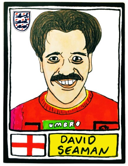 England Vol 1 - No Score Draws Three Lions Edition - A3 print of 36 hand-drawn Panini-style England football sticker icons - Wonky footy art