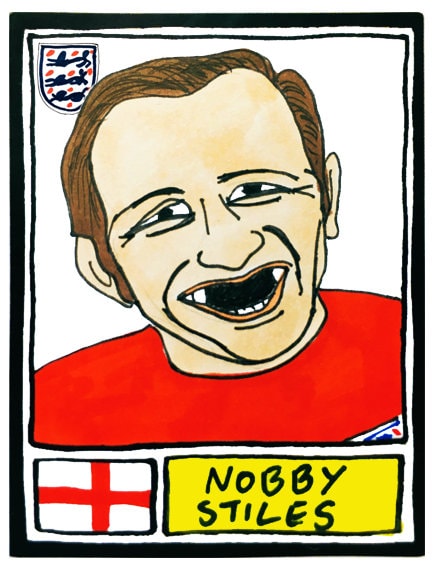 England Vol 1 - No Score Draws Three Lions Edition - A3 print of 36 hand-drawn Panini-style England football sticker icons - Wonky footy art