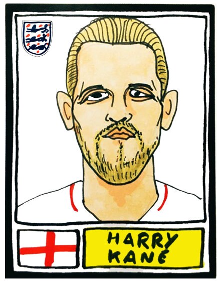 England Vol 1 - No Score Draws Three Lions Edition - A3 print of 36 hand-drawn Panini-style England football sticker icons - Wonky footy art