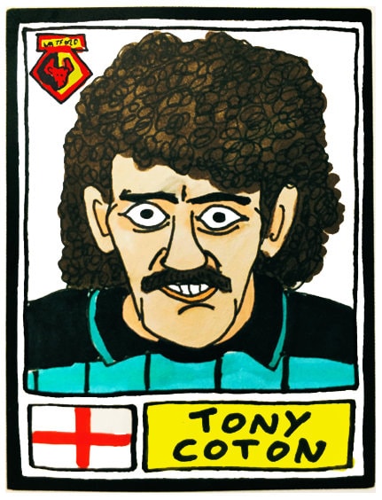 Watford - No Score Draws Hornets Edition - A3 print of 36 hand-drawn Panini-style football sticker legends - Cheapskate football art