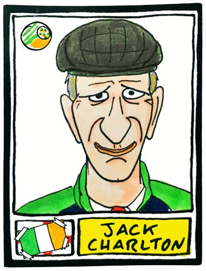 Ireland - No Score Draws Boys In Green Edition - A3 print of 36 hand-drawn Panini-style Rep of Ireland football icons - Cheapskate footy art