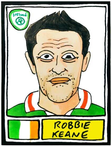 Ireland - No Score Draws Boys In Green Edition - A3 print of 36 hand-drawn Panini-style Rep of Ireland football icons - Cheapskate footy art