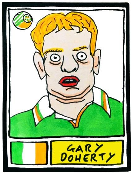 Ireland - No Score Draws Boys In Green Edition - A3 print of 36 hand-drawn Panini-style Rep of Ireland football icons - Cheapskate footy art