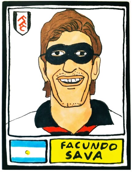 Fulham Volume 1 - No Score Draws Cottagers Edition - A3 print of 36 hand-drawn Panini-sticker-style Fulham icons - Cheapskate football art