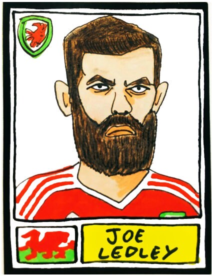 Wales - No Score Draws Cymru Edition - A3 print of 36 hand-drawn Panini-style Wales football icons - Cheapskate footy art