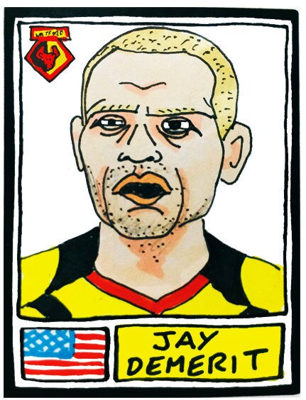 Watford - No Score Draws Hornets Edition - A3 print of 36 hand-drawn Panini-style football sticker legends - Cheapskate football art