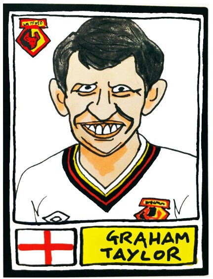 Watford - No Score Draws Hornets Edition - A3 print of 36 hand-drawn Panini-style football sticker legends - Cheapskate football art