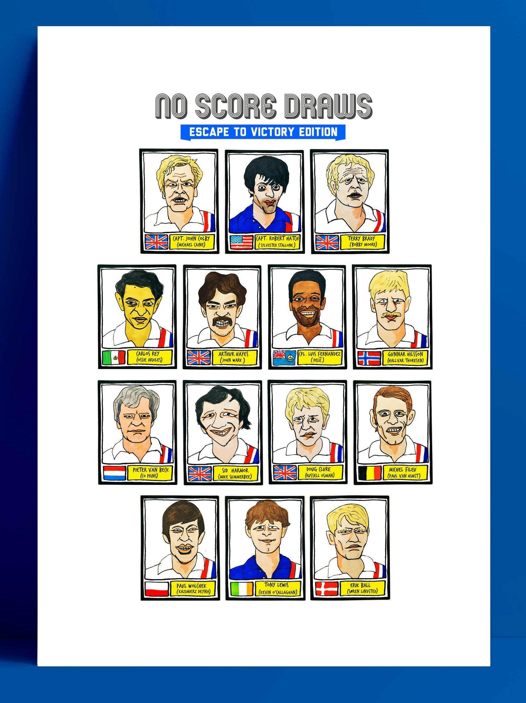 Escape To Victory - No Score Draws Escape To Victory Edition - A3 print of 14 badly-drawn Allied WWII football icons