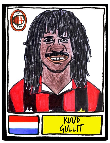 AC Milan - No Score Draws Rossoneri Edition - A3 print of 36 hand-drawn Panini-style football sticker legends - Cheapskate football art