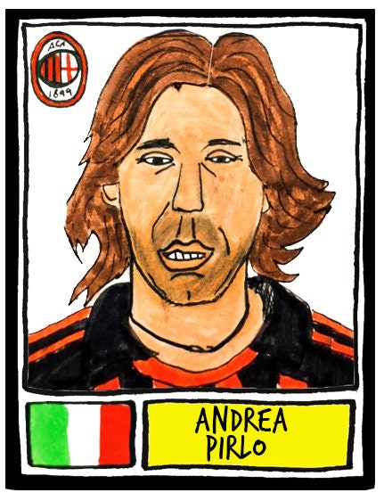 AC Milan - No Score Draws Rossoneri Edition - A3 print of 36 hand-drawn Panini-style football sticker legends - Cheapskate football art