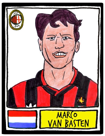 AC Milan - No Score Draws Rossoneri Edition - A3 print of 36 hand-drawn Panini-style football sticker legends - Cheapskate football art