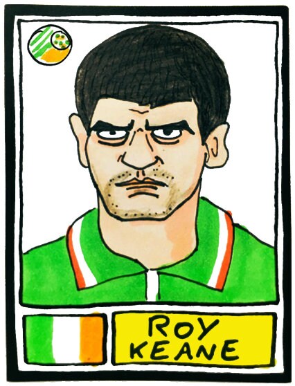 Ireland - No Score Draws Boys In Green Edition - A3 print of 36 hand-drawn Panini-style Rep of Ireland football icons - Cheapskate footy art