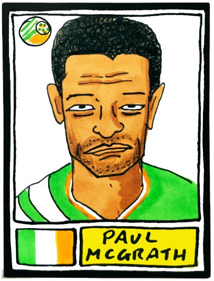 Ireland - No Score Draws Boys In Green Edition - A3 print of 36 hand-drawn Panini-style Rep of Ireland football icons - Cheapskate footy art