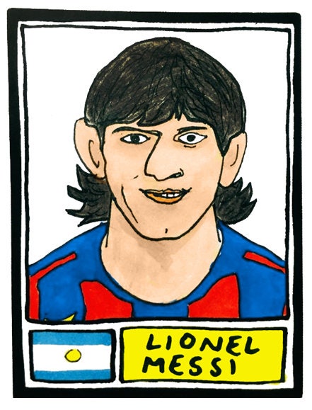 Barcelona - No Score Draws Nou Camp Edition - A3 print of 36 hand-drawn Panini-style football sticker legends - Cheapskate football art