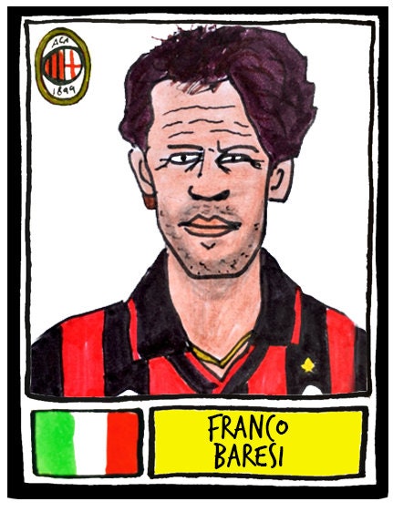 AC Milan - No Score Draws Rossoneri Edition - A3 print of 36 hand-drawn Panini-style football sticker legends - Cheapskate football art