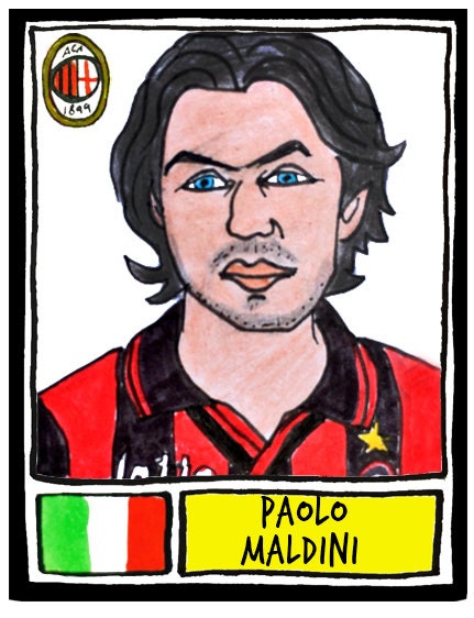 AC Milan - No Score Draws Rossoneri Edition - A3 print of 36 hand-drawn Panini-style football sticker legends - Cheapskate football art