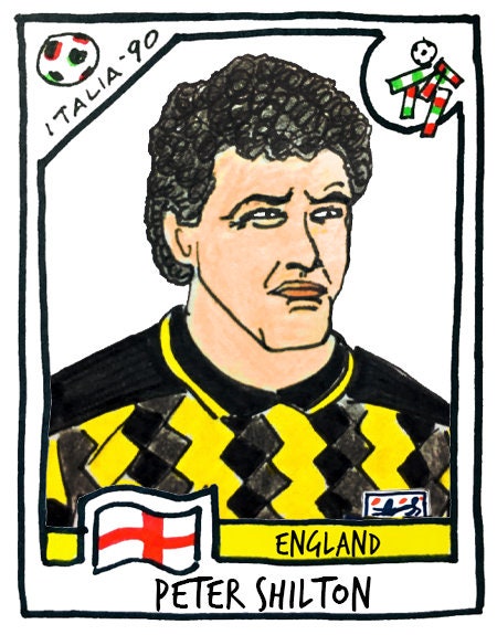 World In Motion - No Score Draws England 1990 Edition - A3 print of 23 hand-drawn Panini-style Italia '90 legends - Cheapskate football art