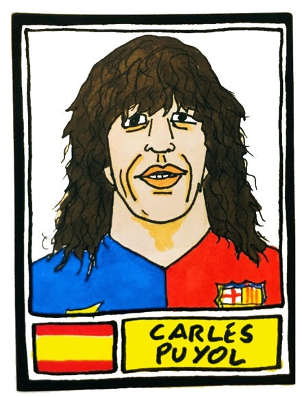 Barcelona - No Score Draws Nou Camp Edition - A3 print of 36 hand-drawn Panini-style football sticker legends - Cheapskate football art