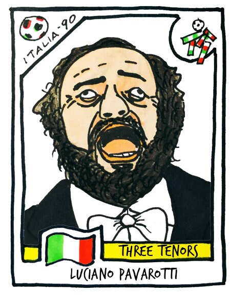 Italia '90 - No Score Draws Italia '90 Edition - A3 print of 36 hand-drawn Panini-style football sticker legends - Cheapskate football art