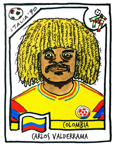 Italia '90 - No Score Draws Italia '90 Edition - A3 print of 36 hand-drawn Panini-style football sticker legends - Cheapskate football art