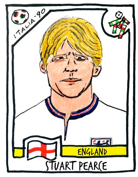 World In Motion - No Score Draws England 1990 Edition - A3 print of 23 hand-drawn Panini-style Italia '90 legends - Cheapskate football art