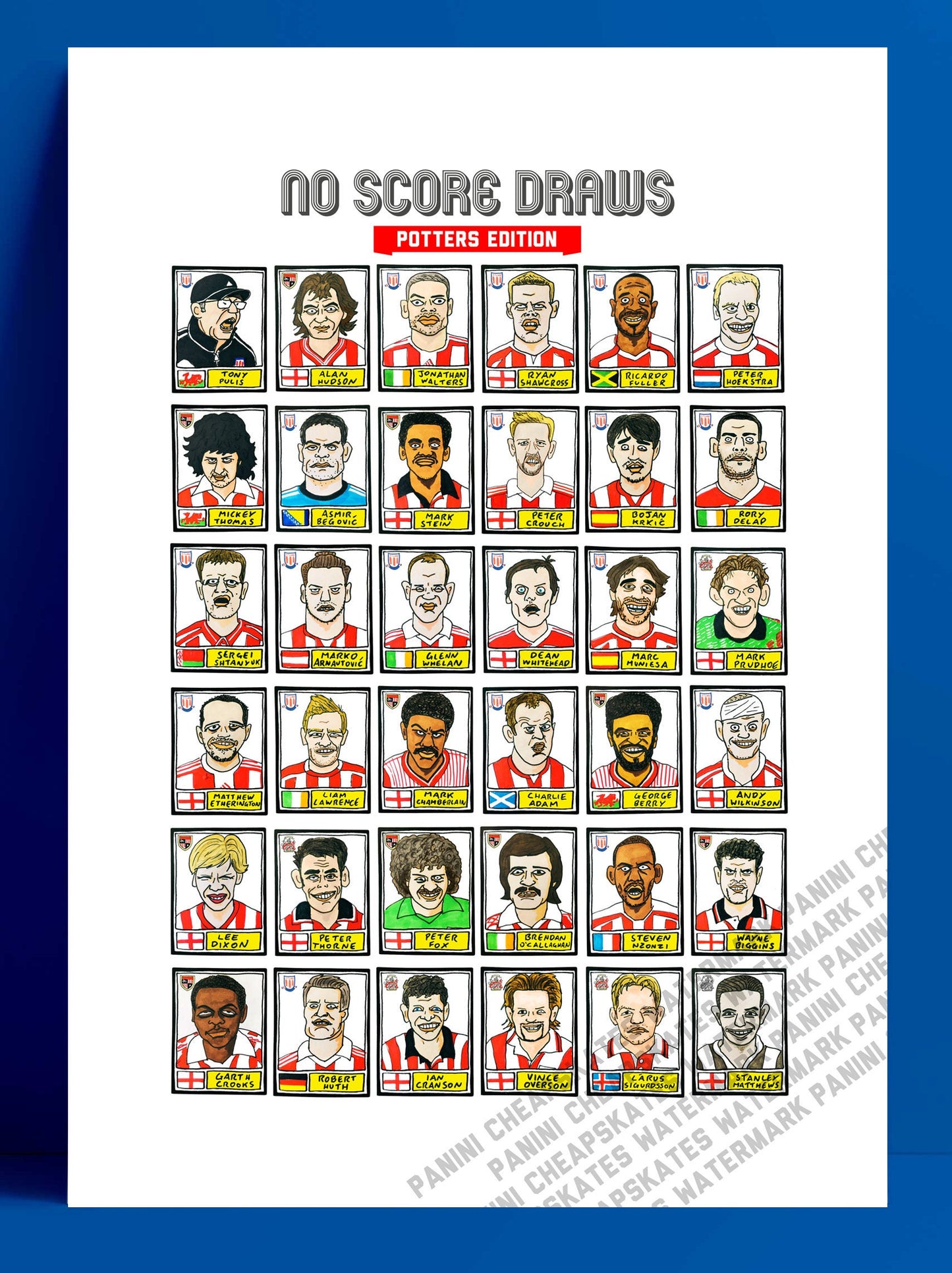 Stoke City Vol 1 - No Score Draws Potters Edition - A3 print of 36 hand-drawn Panini-style SCFC Icons - Cheapskate football art