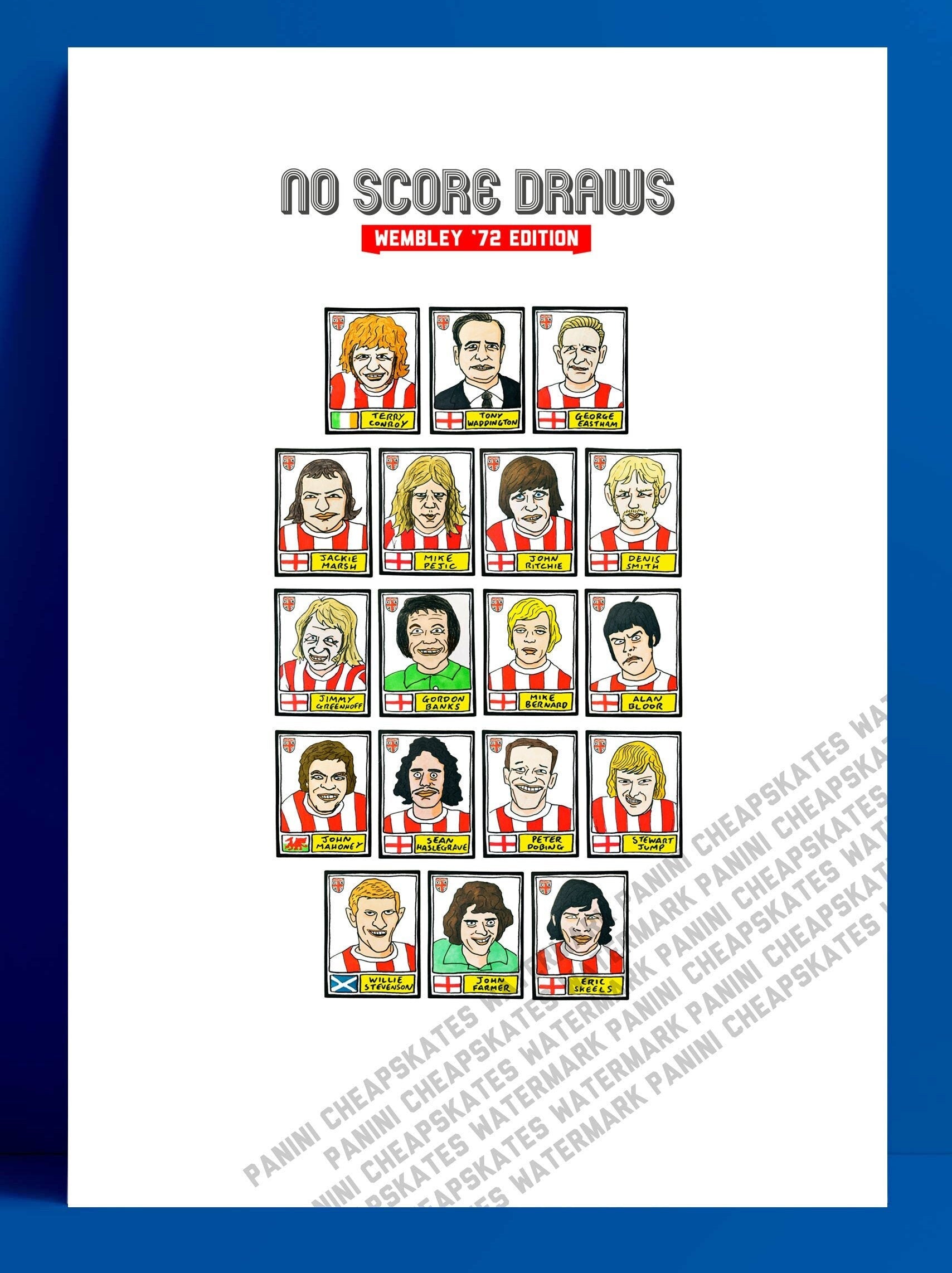 Stoke City Vol 2 - No Score Draws Wembley '72 Edition - A3 print of 18 hand-drawn Panini-style SCFC Icons - 1972 League Cup Winners