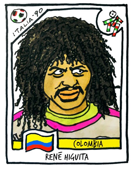 Italia '90 - No Score Draws Italia '90 Edition - A3 print of 36 hand-drawn Panini-style football sticker legends - Cheapskate football art