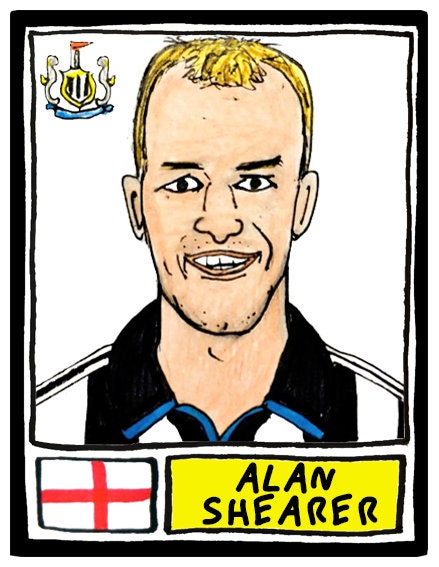 Newcastle United - No Score Draws Toon Edition - A3 print of 36 hand-drawn Panini-style football sticker legends - Cheapskate football art