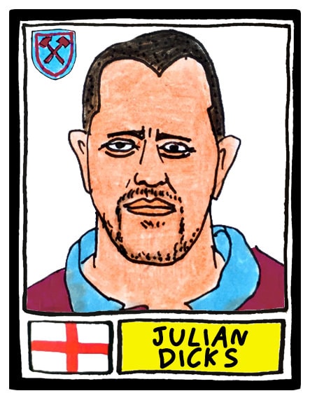 West Ham - No Score Draws Irons Edition - A3 print of 36 hand-drawn Panini-style football sticker legends - Cheapskate football art