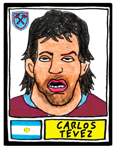 West Ham - No Score Draws Irons Edition - A3 print of 36 hand-drawn Panini-style football sticker legends - Cheapskate football art