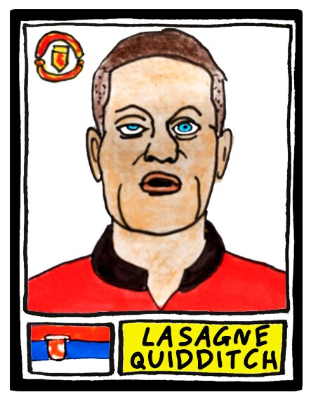 Definitely NOT Man United - No Score Draws Man Red Edition - A3 print of 36 hand-drawn Panini-style NOT Man Utd football legends