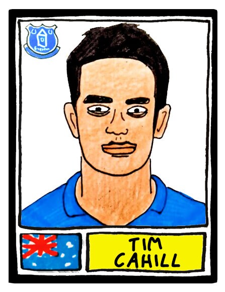 Everton - No Score Draws Toffees Edition - A3 print of 36 hand-drawn Panini-style football sticker legends - Cheapskate football art