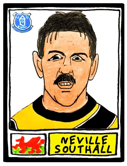 Everton - No Score Draws Toffees Edition - A3 print of 36 hand-drawn Panini-style football sticker legends - Cheapskate football art