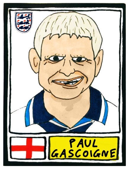 England v Scotland Euro 96 - A3 print - Wonky hand-drawn Panini-style drawings commemorating the Euro '96 clash between England and Scotland