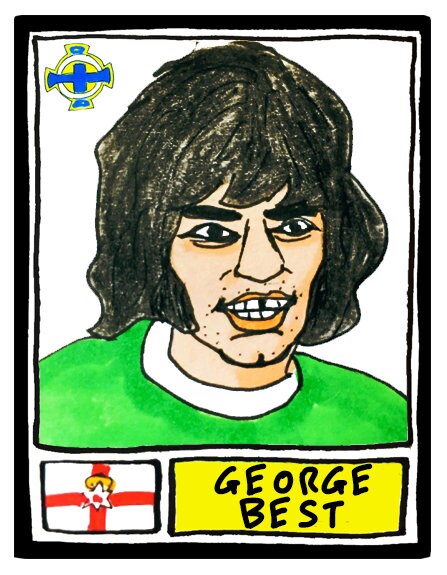 Northern Ireland - No Score Draws Norn Iron Edition - A3 print of 36 hand-drawn Panini-style football legends - Cheapskate football art